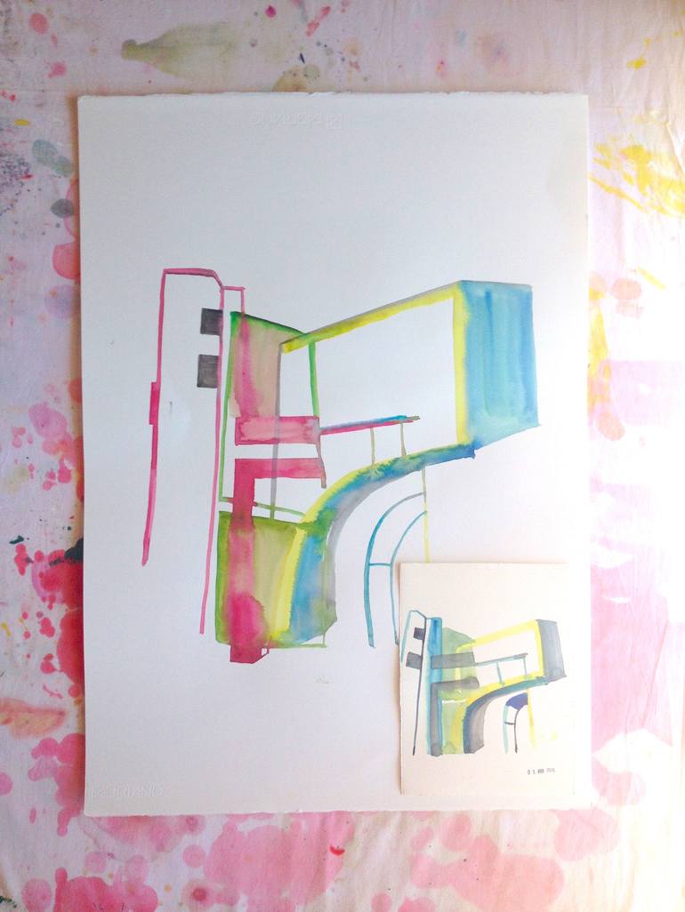 Original Abstract Architecture Painting by Graça Paz
