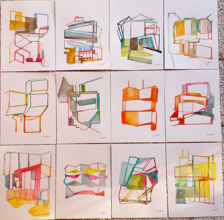 Original Abstract Architecture Painting by Graça Paz