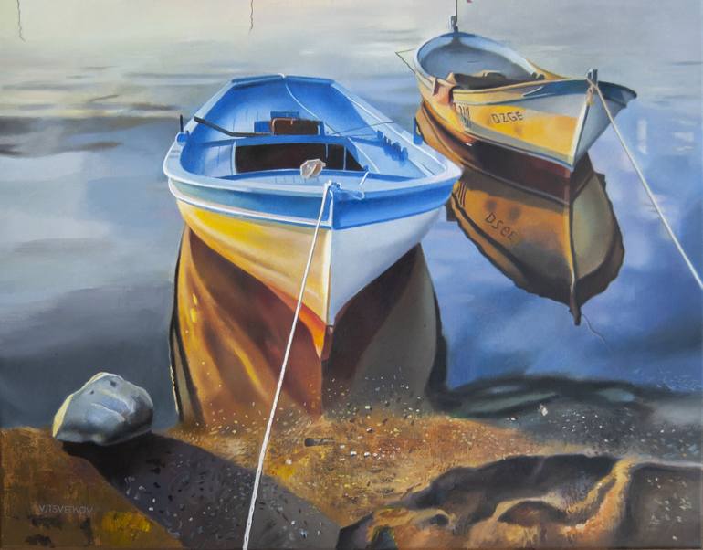 Original Abstract Boat Painting by Valeri Tsvetkov