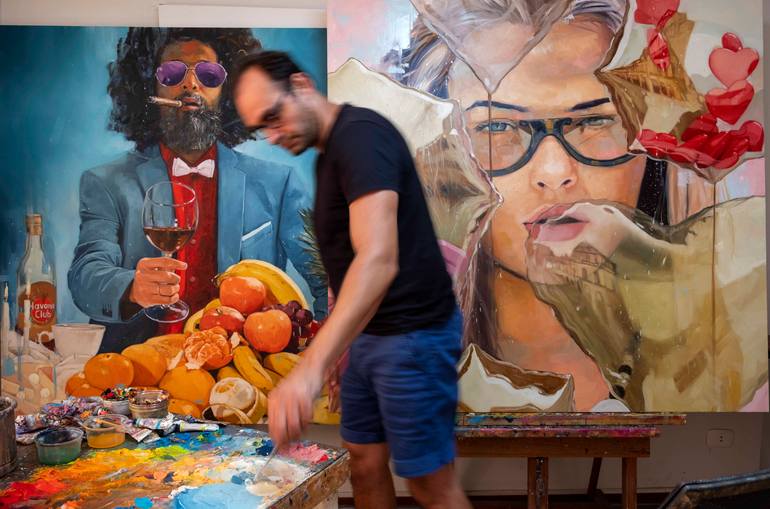 Original Realism People Painting by Yunior Hurtado Torres