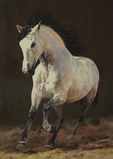 White Horse Painting, Animal Portrait, Running Horse, Mustang thumb