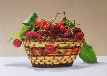 Cherries Painting, Original Oil on Canvas Fruits Wall Decor thumb