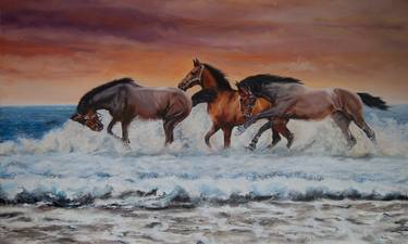 Horses Running On The Beach thumb