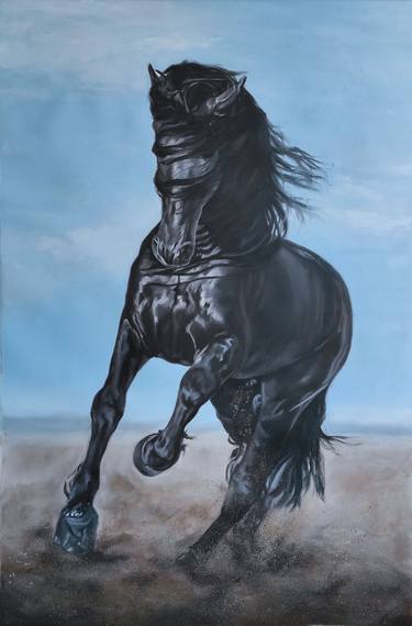 Power, Running Black Horse Oil Painting thumb