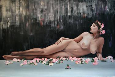 Nude woman with flowers thumb