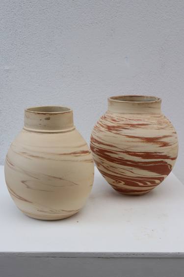 Saatchi Art Artist Koen Lybaert; Sculpture, “Two mixed clay moon jars” #art