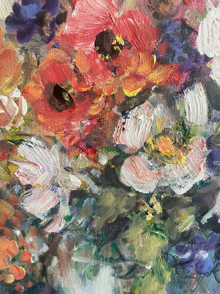Original Abstract Expressionism Floral Painting by Diane Voyentzie