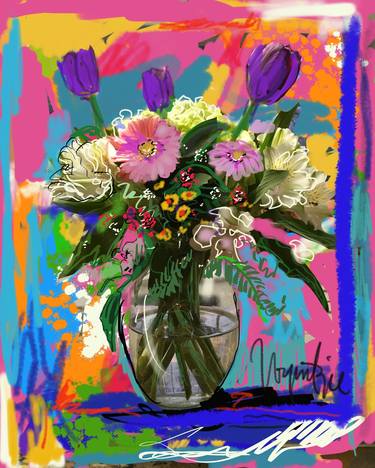 Original Abstract Floral Mixed Media by Diane Voyentzie