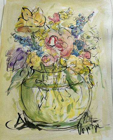 Original Expressionism Floral Drawings by Diane Voyentzie