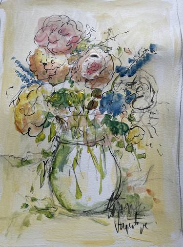 Original Impressionism Floral Drawings by Diane Voyentzie