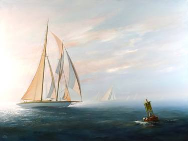 Original Realism Sailboat Paintings by Ed Little