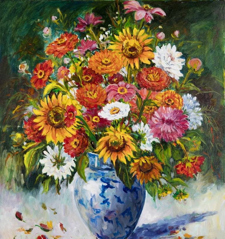 Zinnias and Sunflowers - Print