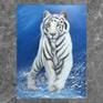 White tiger painting against grey marble wall