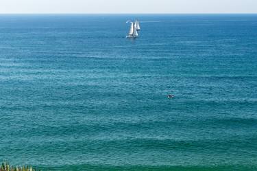 Seascape with Sup Paddle Boarders and Sailboats thumb