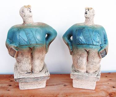 Pair of Stargazer Figures - Canis Major - Ceramic Sculpture thumb