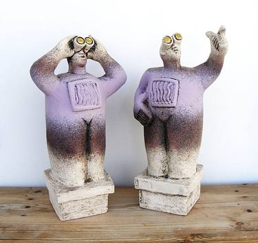 UFO Watchers - “Flying in formation” - Ceramic Sculptures (Pair) thumb