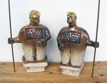 Pair of Sentinel Figures - Ceramic Sculptures thumb