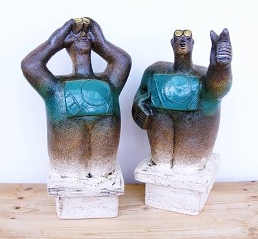UFO Watchers - “The mothership.” - Ceramic Sculptures - (Pair) thumb