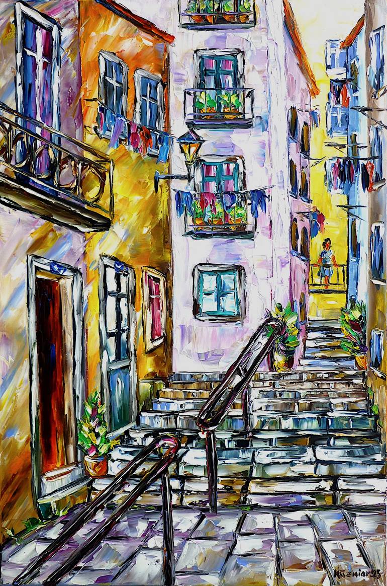 The alleys of Lisbon Painting by Mirek Kuzniar | Saatchi Art