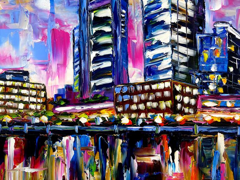 Original Abstract Cities Painting by Mirek Kuzniar