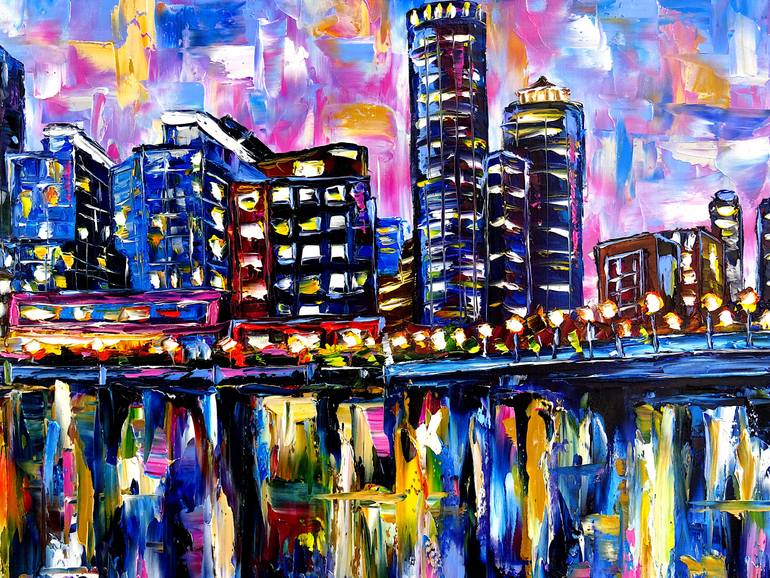 Original Abstract Cities Painting by Mirek Kuzniar