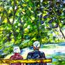 Older people enjoy the great outdoors.
Oil painting on canvas in palette knife technique with certificate of authenticity, as well as signed on the front and back.
October 2015.