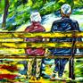 Older people enjoy the great outdoors.
Oil painting on canvas in palette knife technique with certificate of authenticity, as well as signed on the front and back.
October 2015.