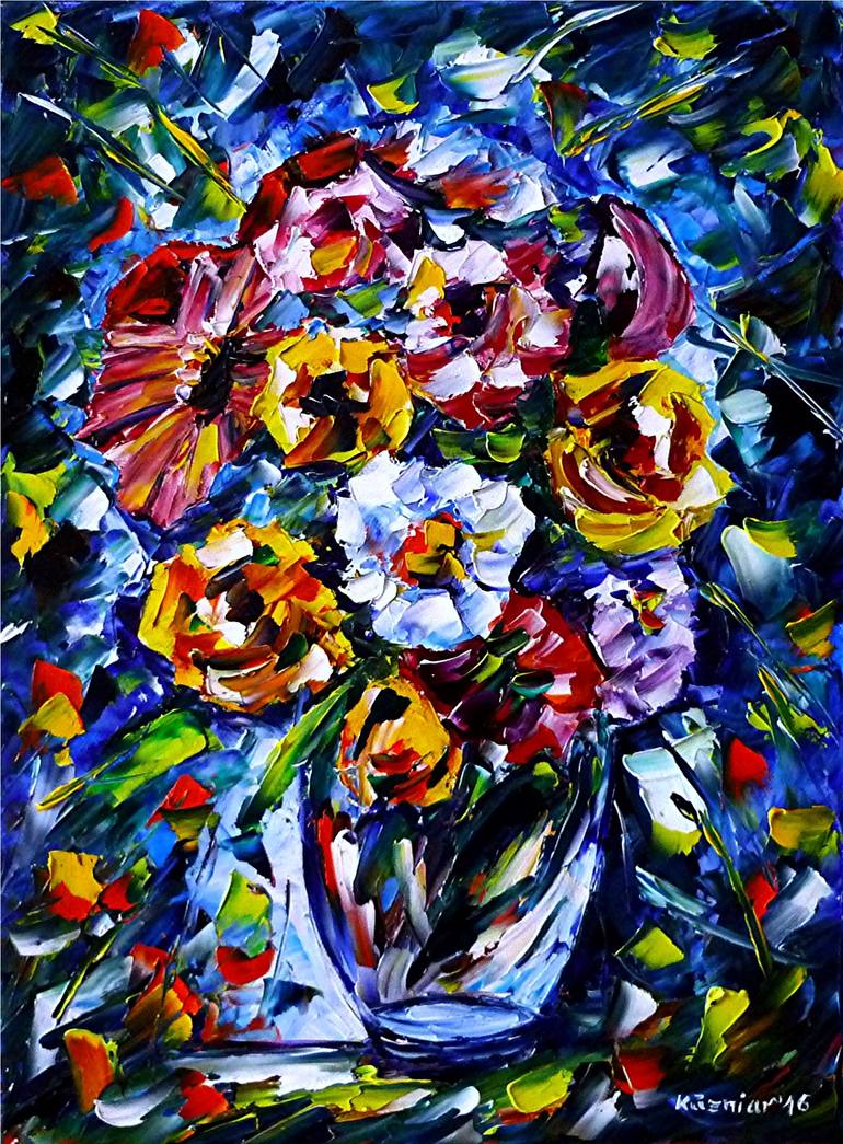 Original Floral Painting by Mirek Kuzniar | Impressionism Art on Canvas | Bouquet of flowers