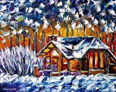 House in winter forest thumb