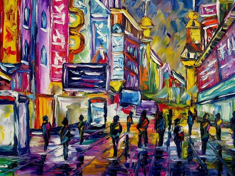 Original Abstract Cities Painting by Mirek Kuzniar