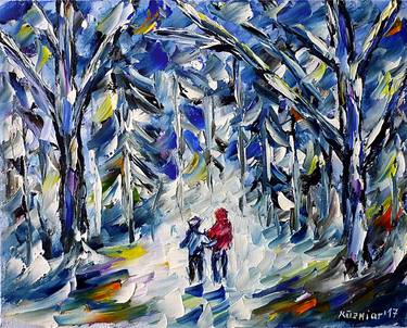 Children in the winter forest thumb