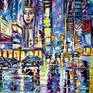 Colorful New York scenery at night.
A modern art direction in palette knife technique by Mirek Kuzniar.
Oil painting on canvas with certificate of authenticity and signed on the front and back.
Professional stretcher made in Germany, made of softwood. Covered by hand. 
Palette knife, March 2019.