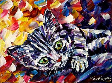 Original Impressionism Cats Paintings by Mirek Kuzniar
