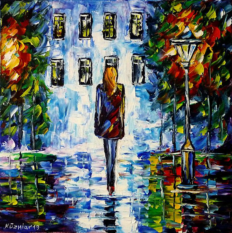 CAFE IN BERLIN — PALETTE KNIFE Oil Painting On Canvas By Leonid Afremov -  Size 16x20