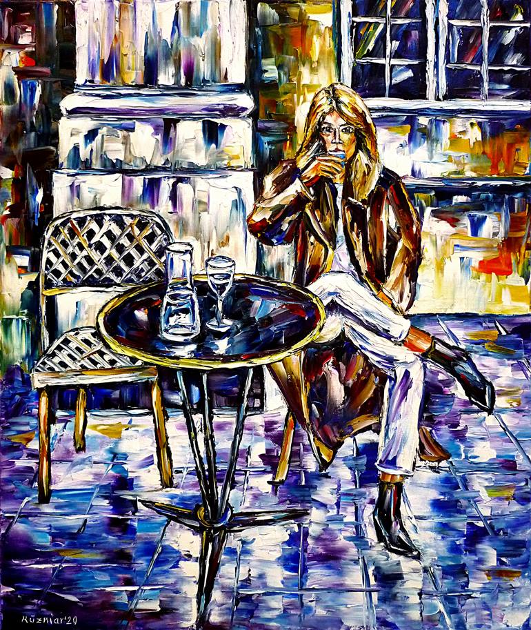 Woman In A Street Cafe Painting by Mirek Kuzniar | Saatchi Art