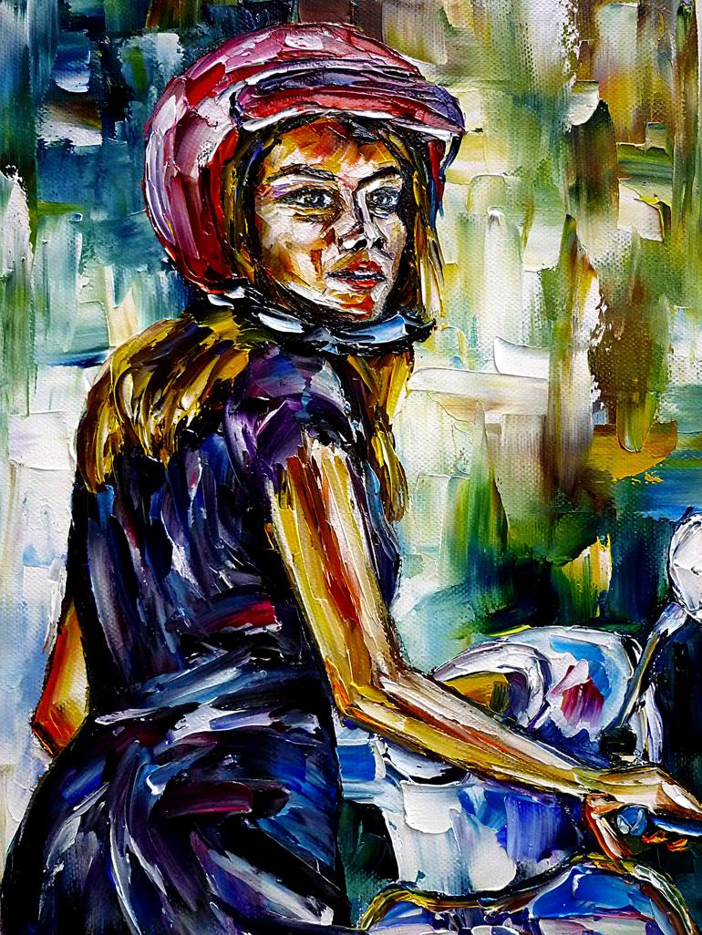 Original Abstract Motorbike Painting by Mirek Kuzniar