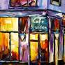 Scenery of an Amsterdam café in the evening.
A modern art direction in palette knife technique by Mirek Kuzniar.
Oil painting on canvas with certificate of authenticity and signed on the front and back.
Professional stretcher made in Germany, made of softwood. Covered by hand.
August 2020.