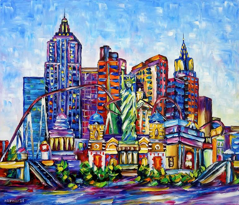 Original Las Vegas Skyline Oil Paintings on Canvas Modern 