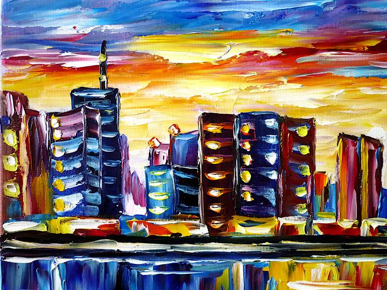 Original Abstract Cities Painting by Mirek Kuzniar