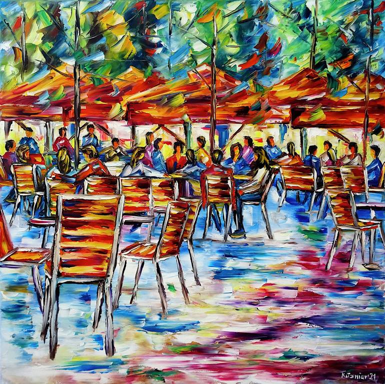 Original Outer Space Painting by Mirek Kuzniar | Abstract Art on Canvas | Cafe in the Jardin des Tuileries