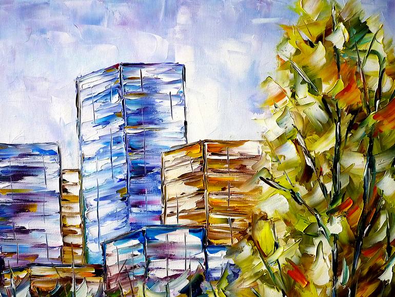 Original Abstract Cities Painting by Mirek Kuzniar