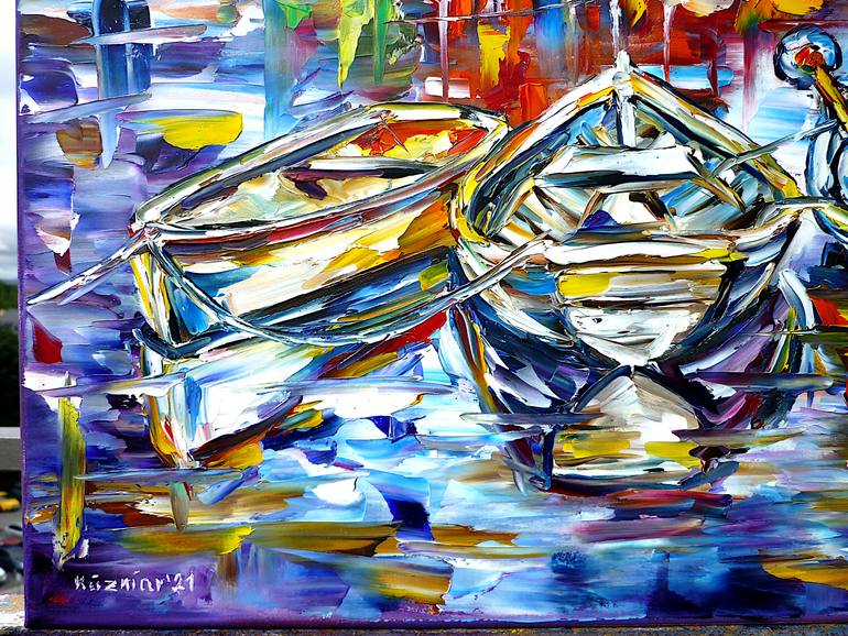 Original Abstract Boat Painting by Mirek Kuzniar