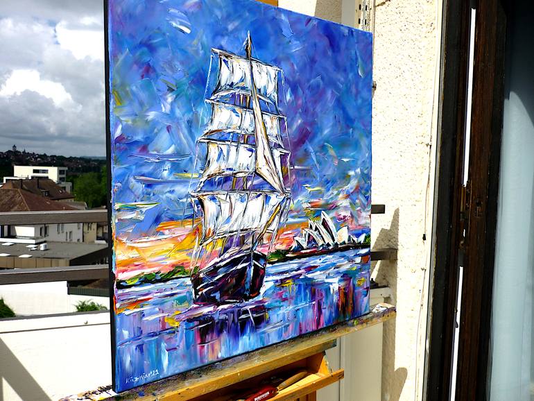 Original Abstract Boat Painting by Mirek Kuzniar