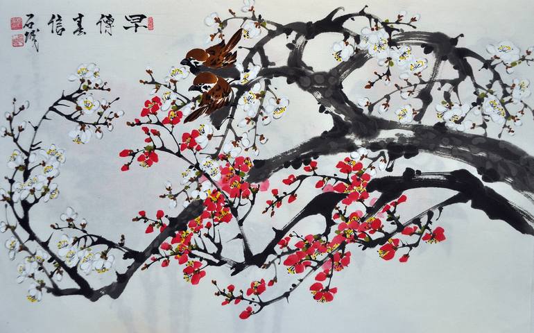 Korean Plum Blossom Tree Water Color Original Painting Signed Painting ...