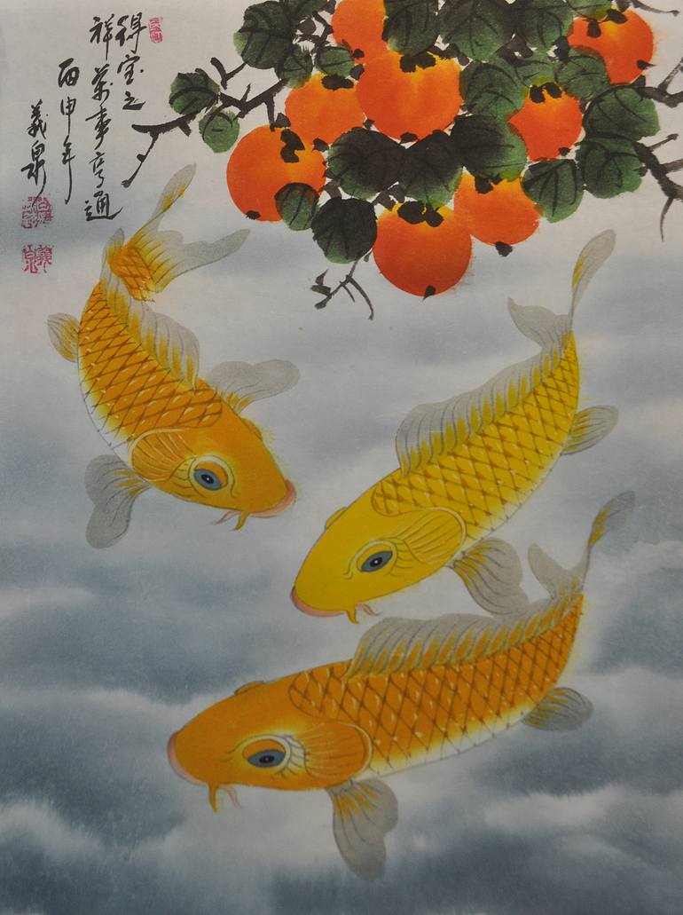 Water Color painting Asian Gold Carp Fish Original Korean painting ...