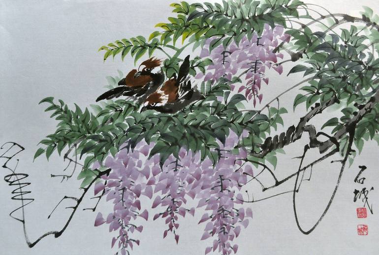 Wisteria Tree Korean Water Color painting Original Signed Painting by ...