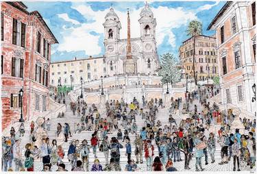 Original Figurative Cities Paintings by Orlando Marin-Lopez