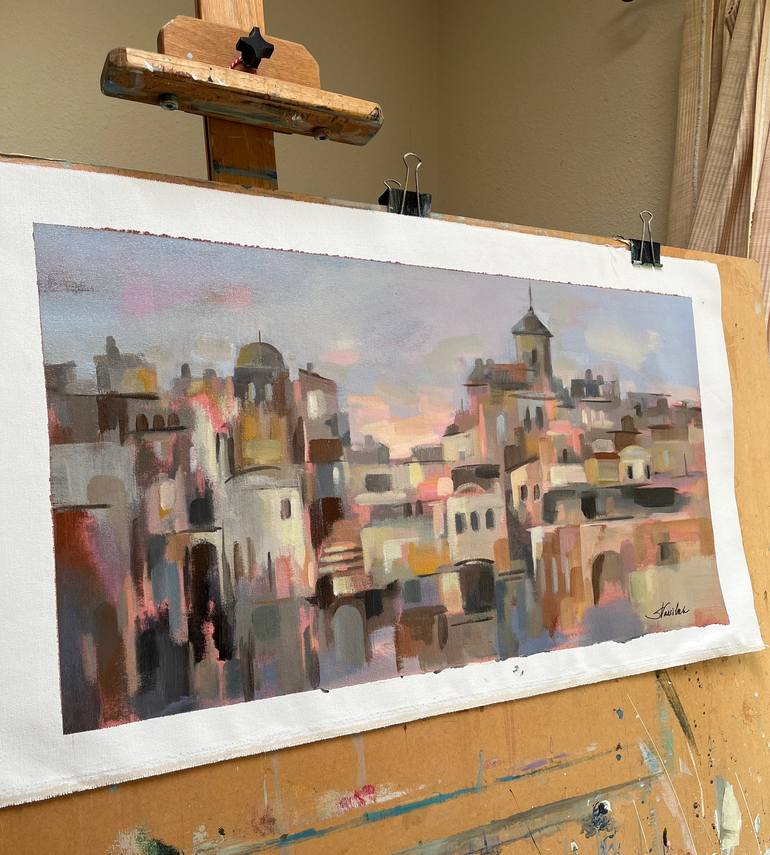 Original Expressionism Cities Painting by Silvia Vassileva