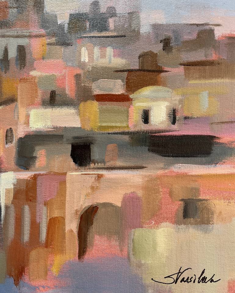 Original Expressionism Cities Painting by Silvia Vassileva