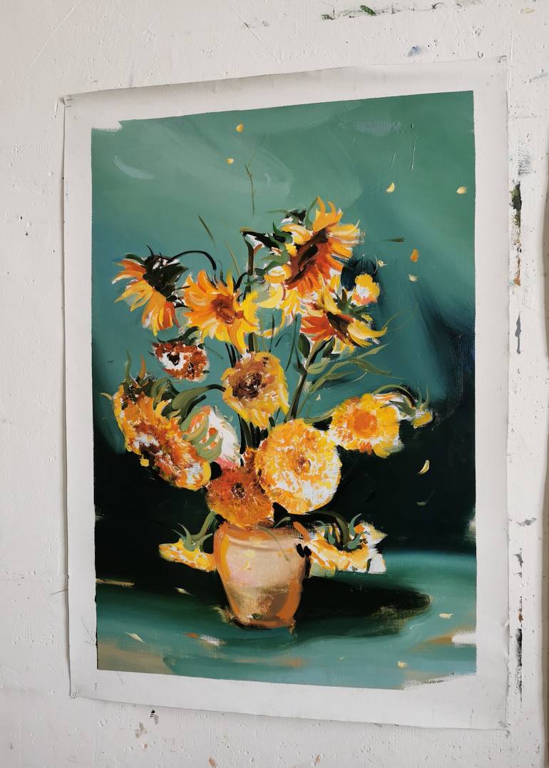 Original Abstract Floral Painting by Laslo Sergiu